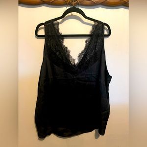 H&M+ Lace Trimmed V Neck Black Top